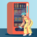 Illustration of girl getting snack from vending machine